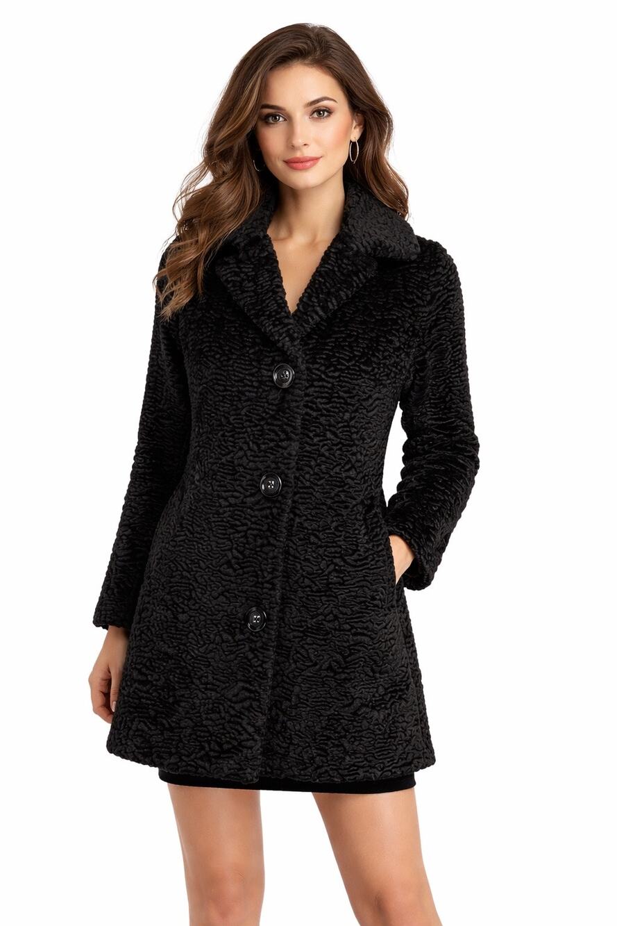 Vintage Y2K Black Faux Persian Lamb Coat (2000s) Portrait size PP XS